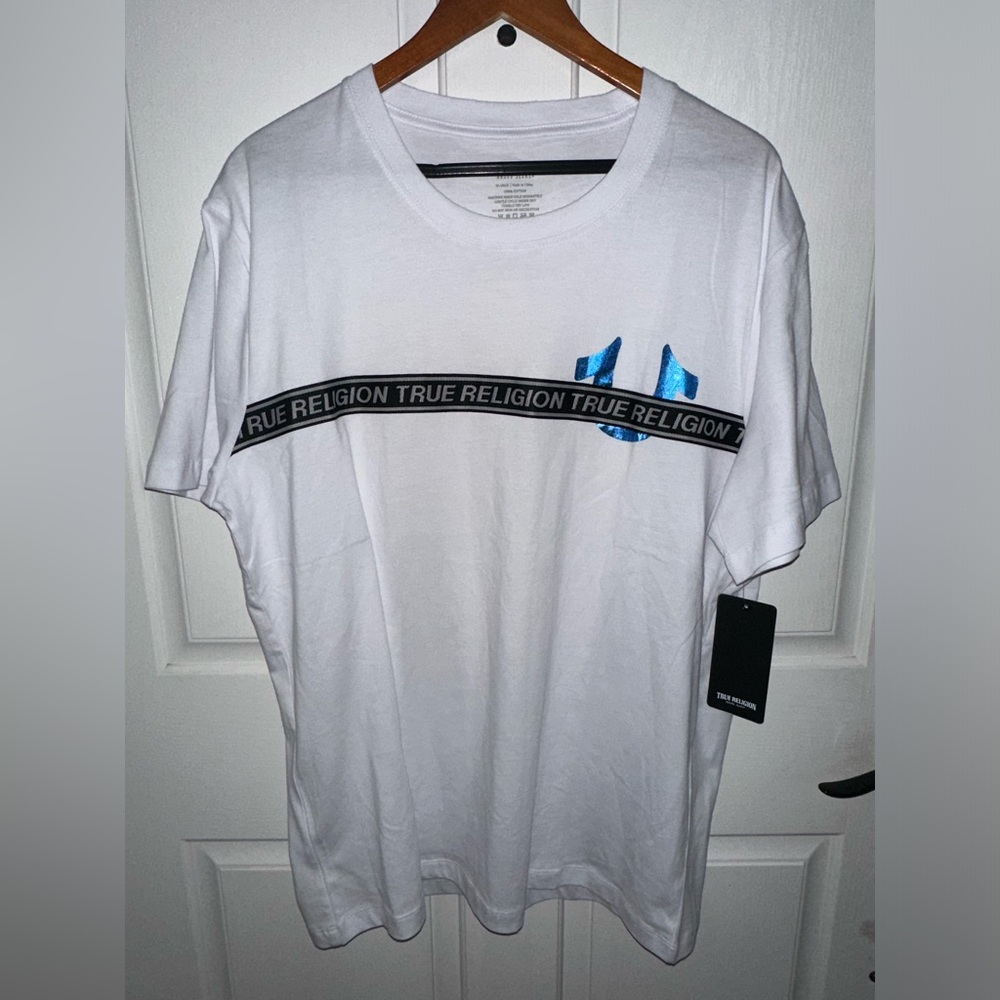 True Religion Foil Taping Tee Optic White Men’s XL 700287 New With Tags